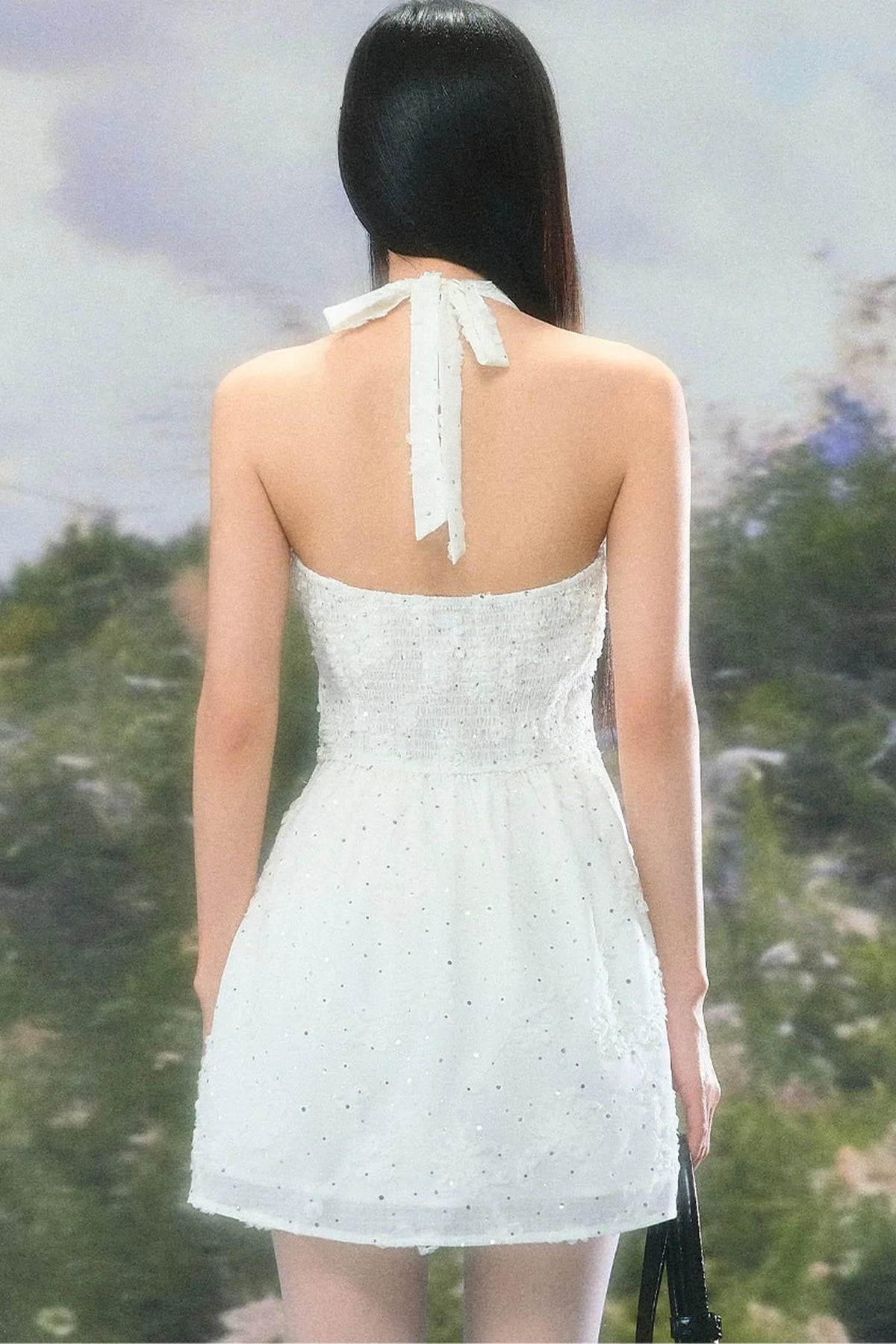 Three-Dimensional Floral Halter Dress Set-Up