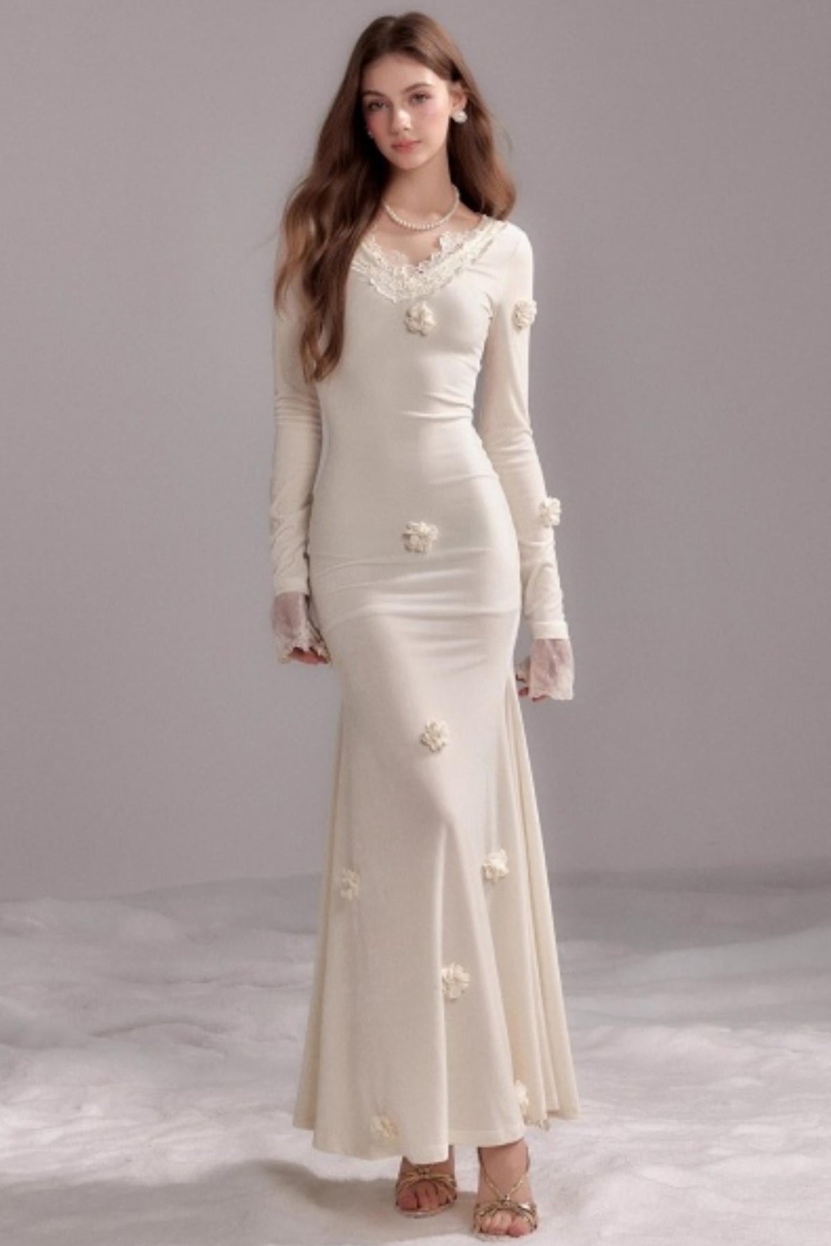 Three-Dimensional Mermaid Lace Patchwork Dress