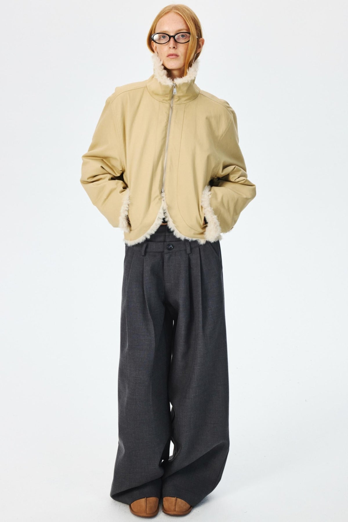 Three-Dimensional Pleated Slim Suit Pants