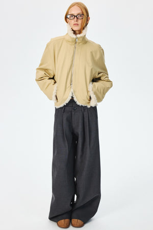 Three-Dimensional Pleated Slim Suit Pants