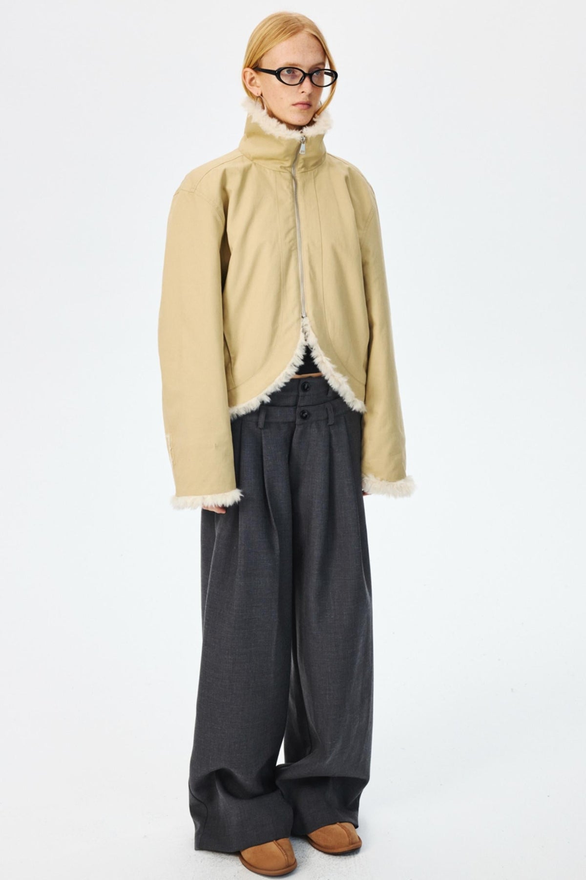 Three-Dimensional Pleated Slim Suit Pants