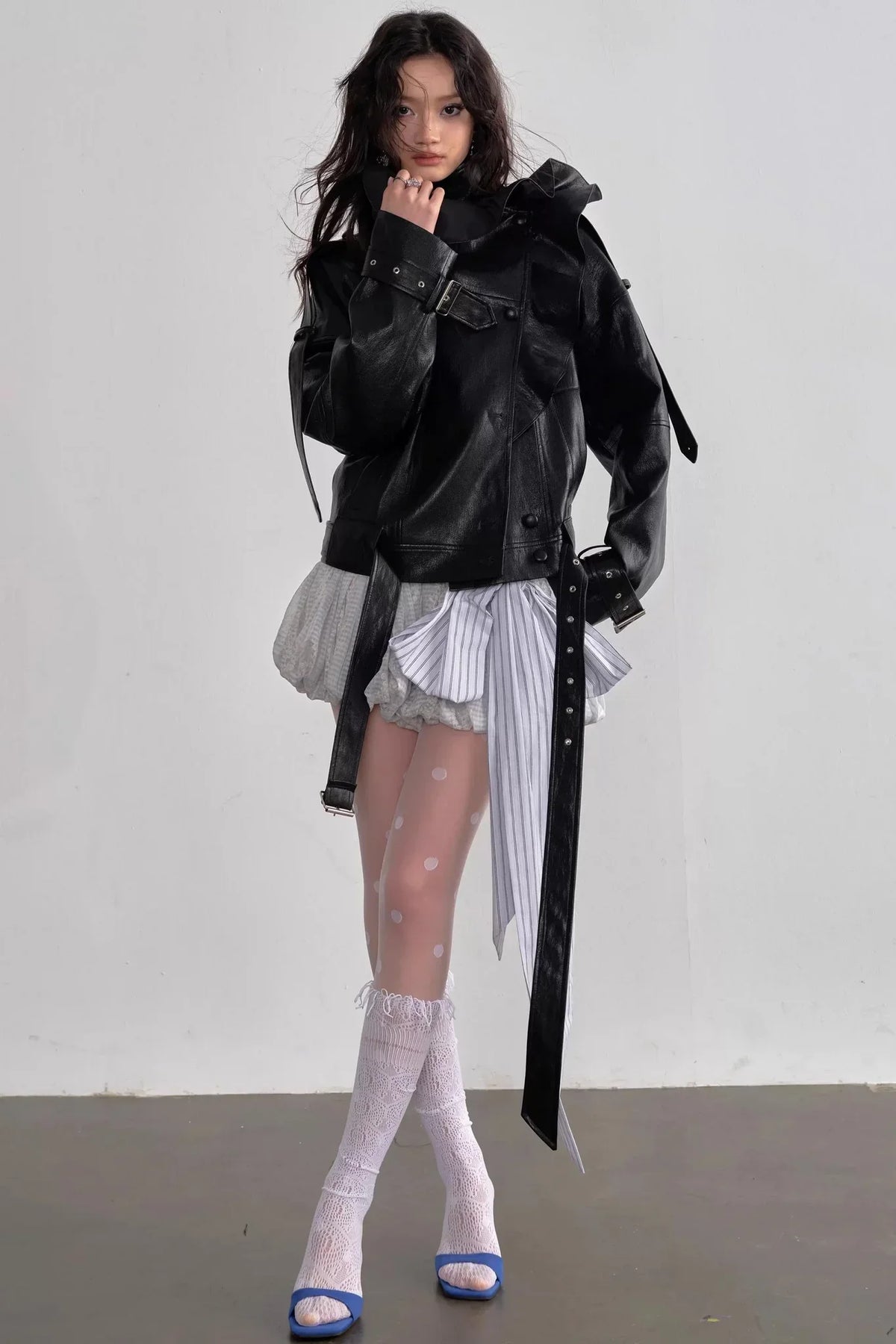 Three-Dimensional Ruffled Faux Leather Jacket
