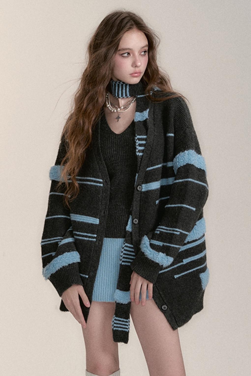 Three-Piece Sweater Cardigan Scarf Set-Up
