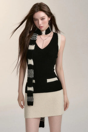 Three-Piece Sweater Cardigan Scarf Set-Up