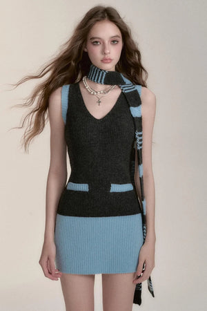 Three-Piece Sweater Cardigan Scarf Set-Up