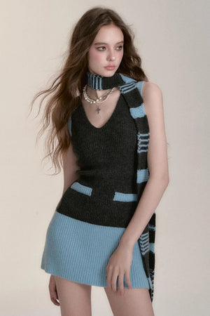 Three-Piece Sweater Cardigan Scarf Set-Up