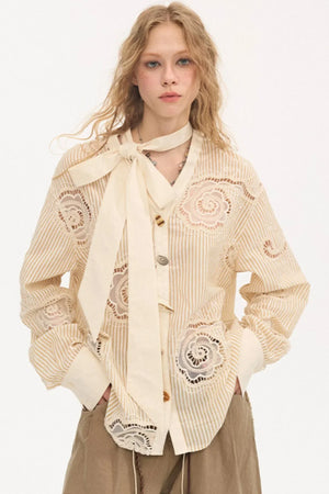 Tie-Back Bow Embroidered Shirt