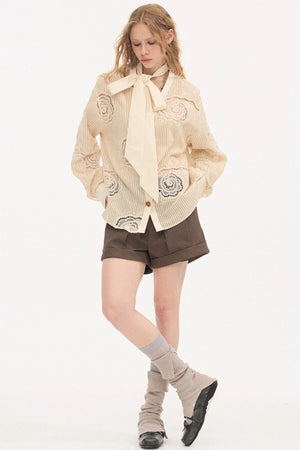 Tie-Back Bow Embroidered Shirt