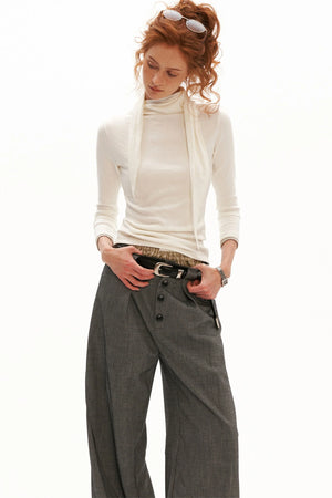 Tie-Neck Long-Sleeve Knit Top