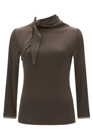 Tie-Neck Long-Sleeve Knit Top