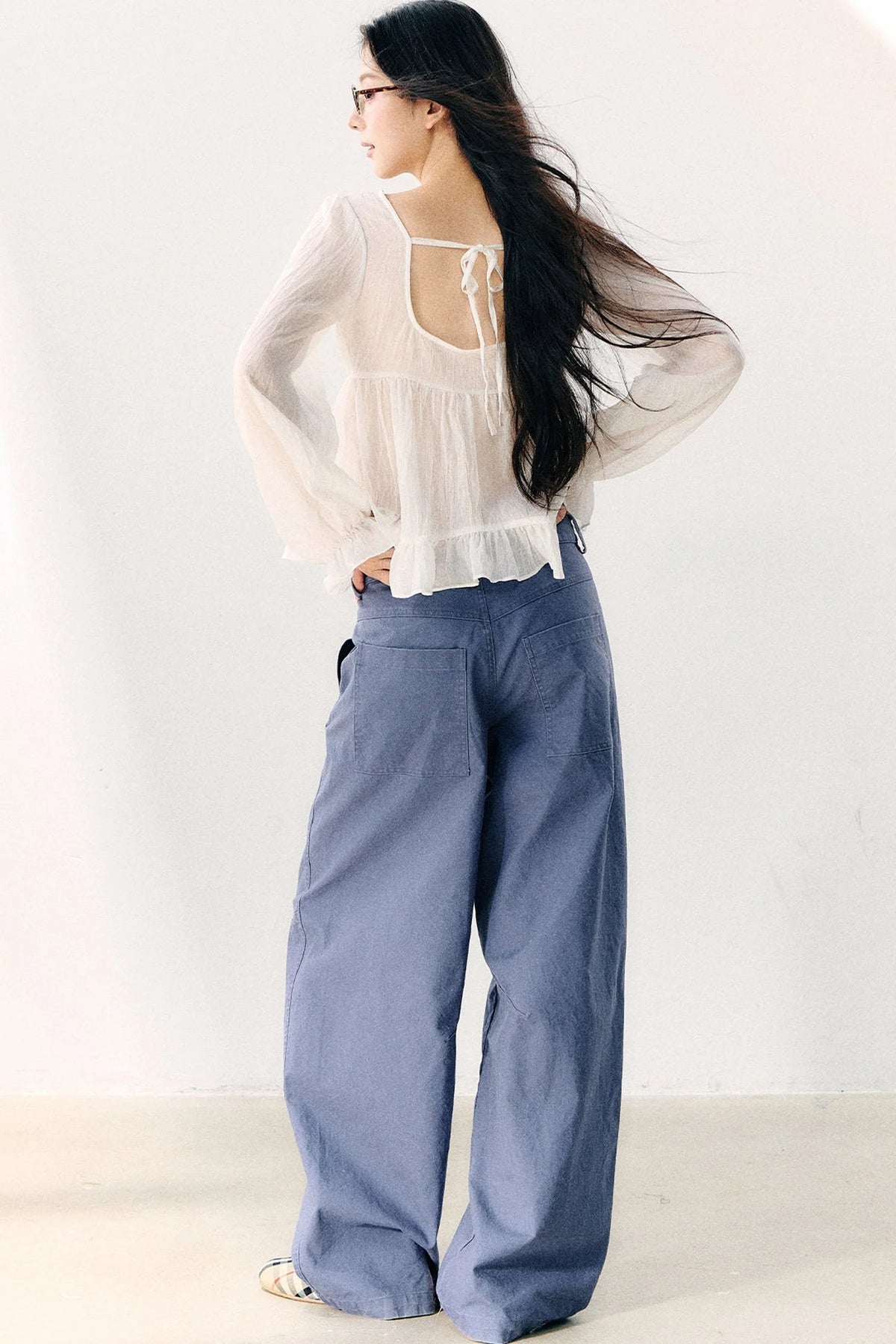 Tie Neck V-Neck Long Sleeve Ruffle Chiffon Blouse
