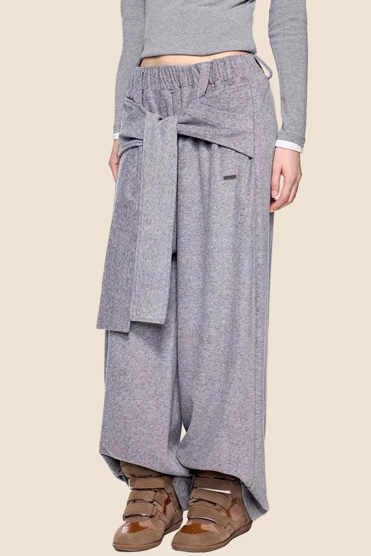 Tie-Up Structured Drape Pants