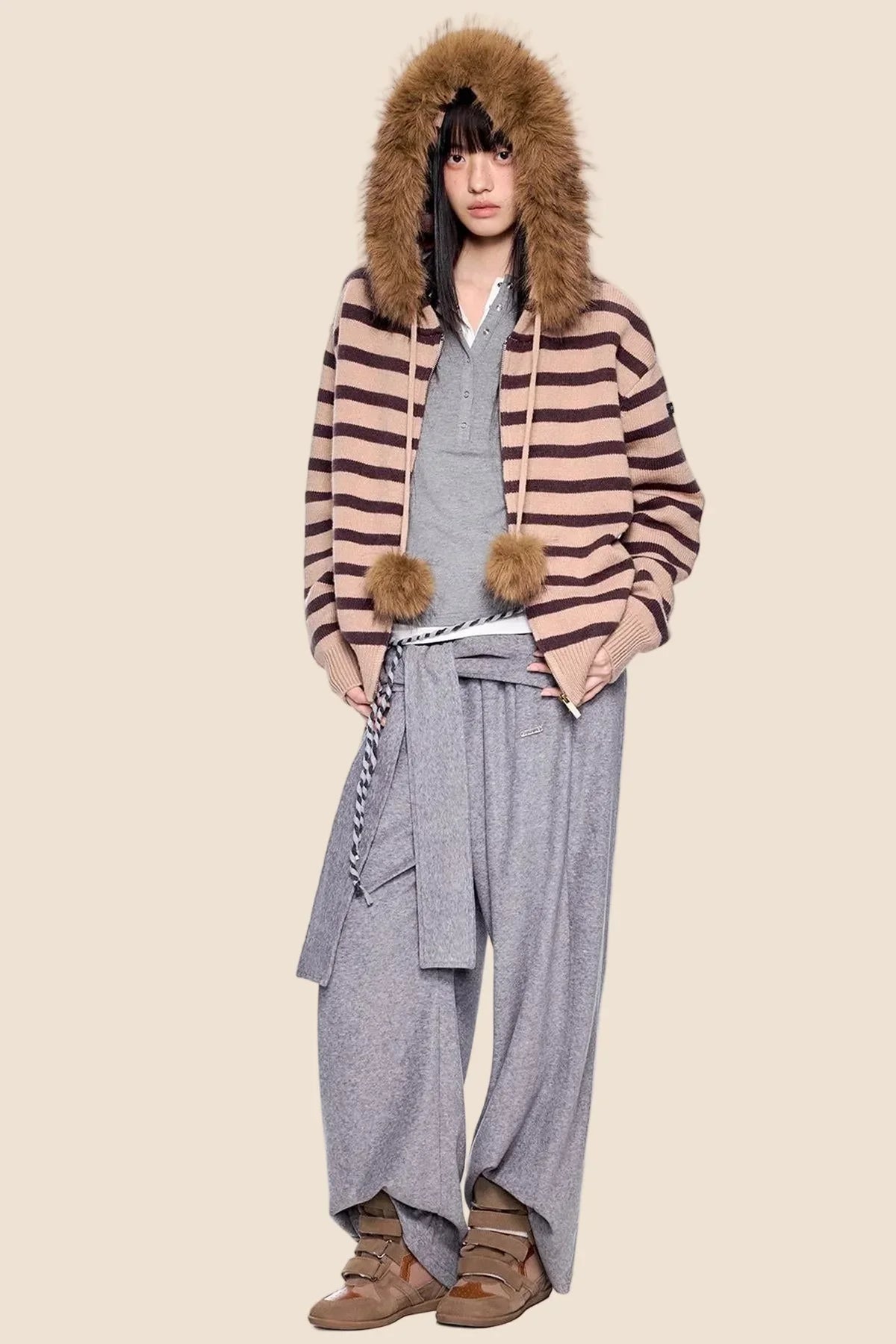 Tie-Up Structured Drape Pants