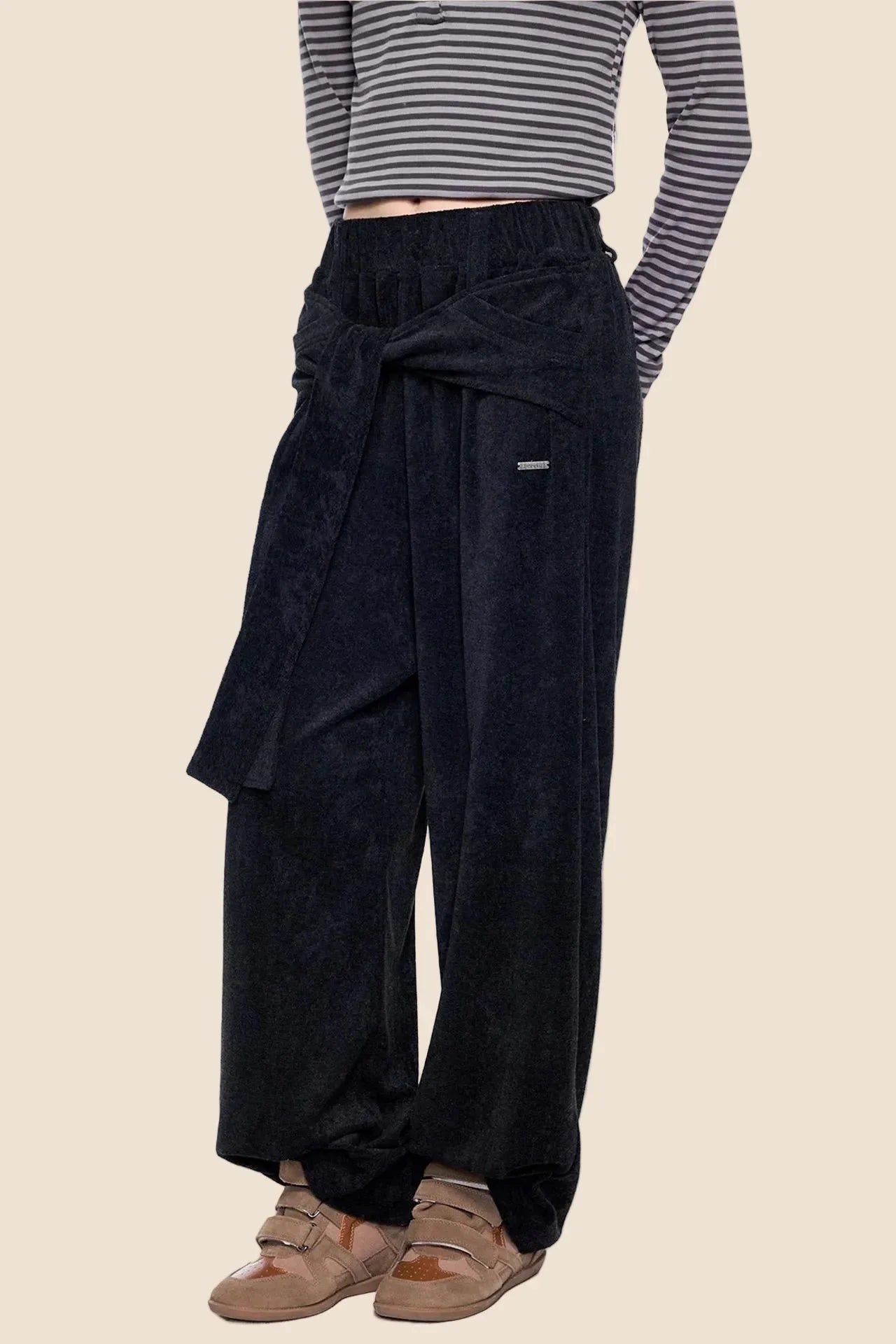 Tie-Up Structured Drape Pants