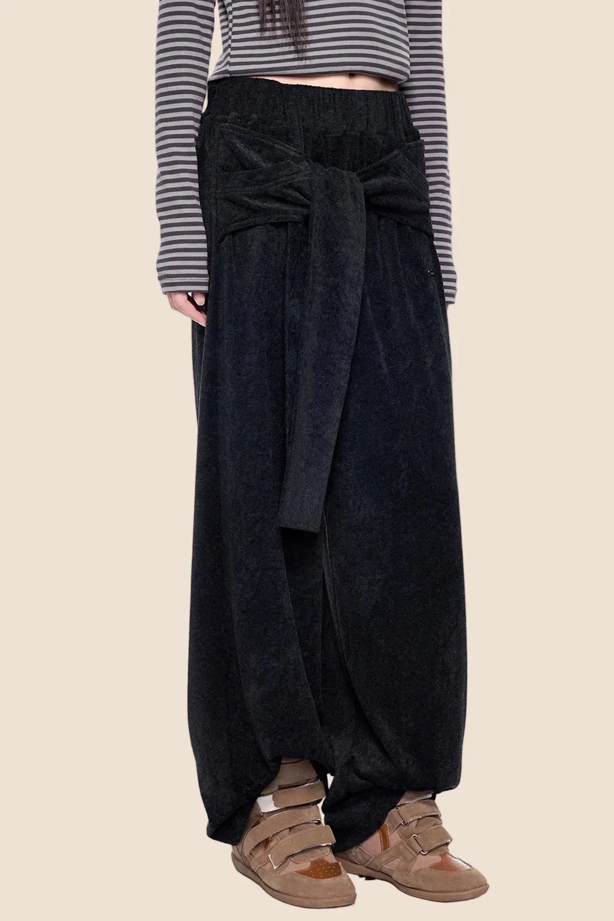 Tie-Up Structured Drape Pants