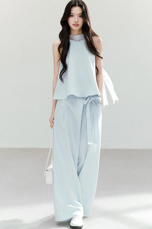 Tie-Up Wide-Leg Pants Two-Piece Set-Up