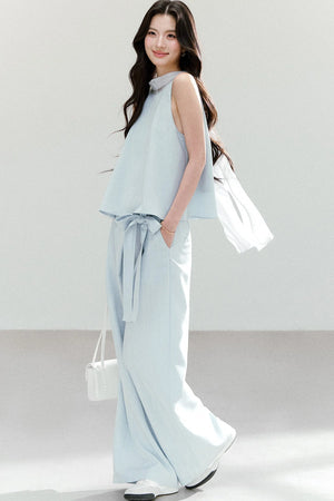 Tie-Up Wide-Leg Pants Two-Piece Set-Up