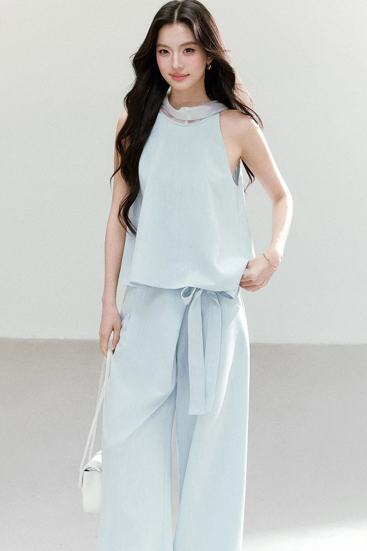 Tie-Up Wide-Leg Pants Two-Piece Set-Up