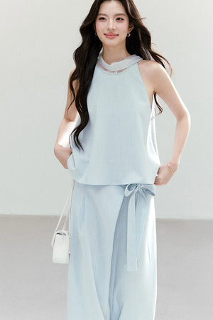 Tie-Up Wide-Leg Pants Two-Piece Set-Up
