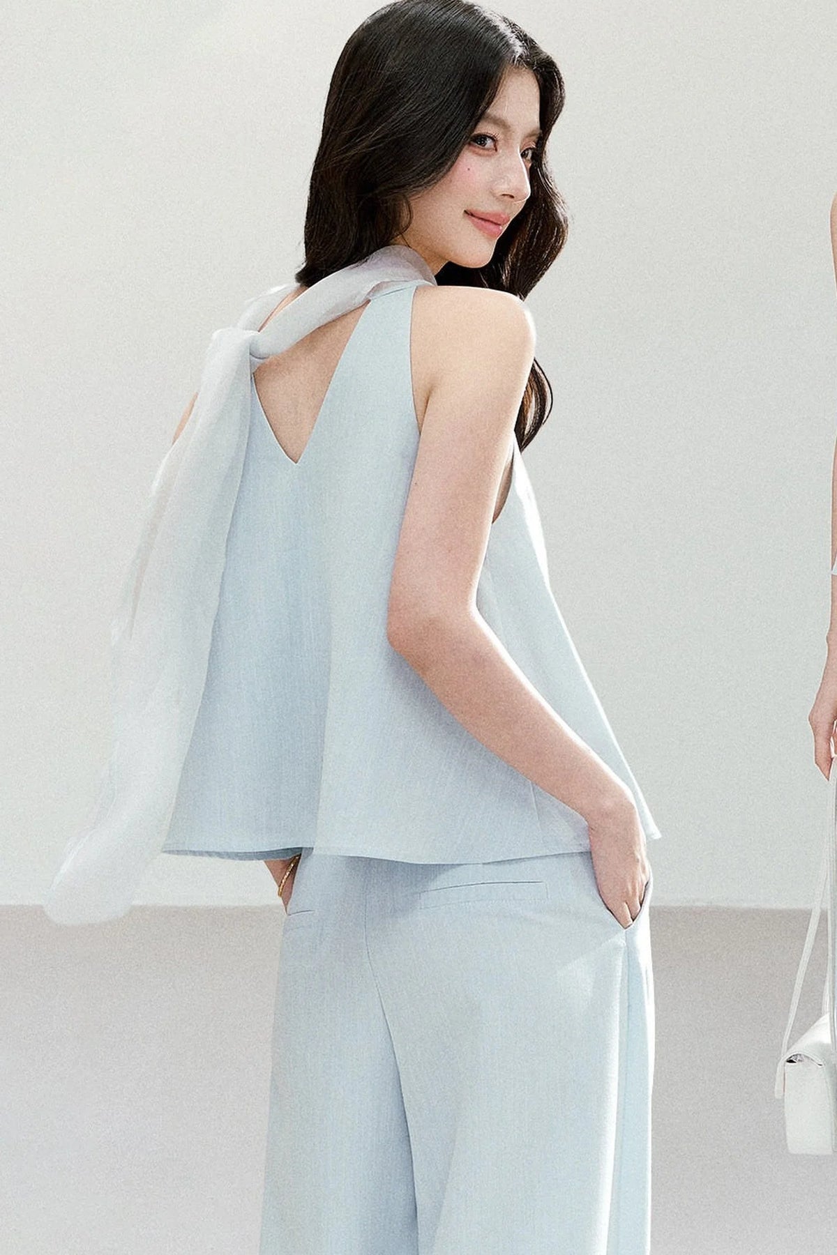 Tie-Up Wide-Leg Pants Two-Piece Set-Up