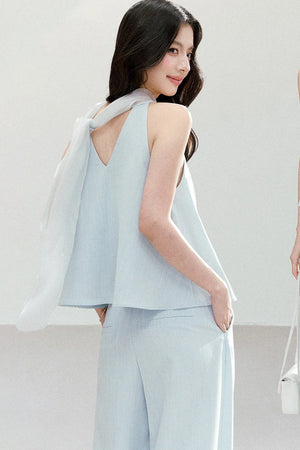 Tie-Up Wide-Leg Pants Two-Piece Set-Up