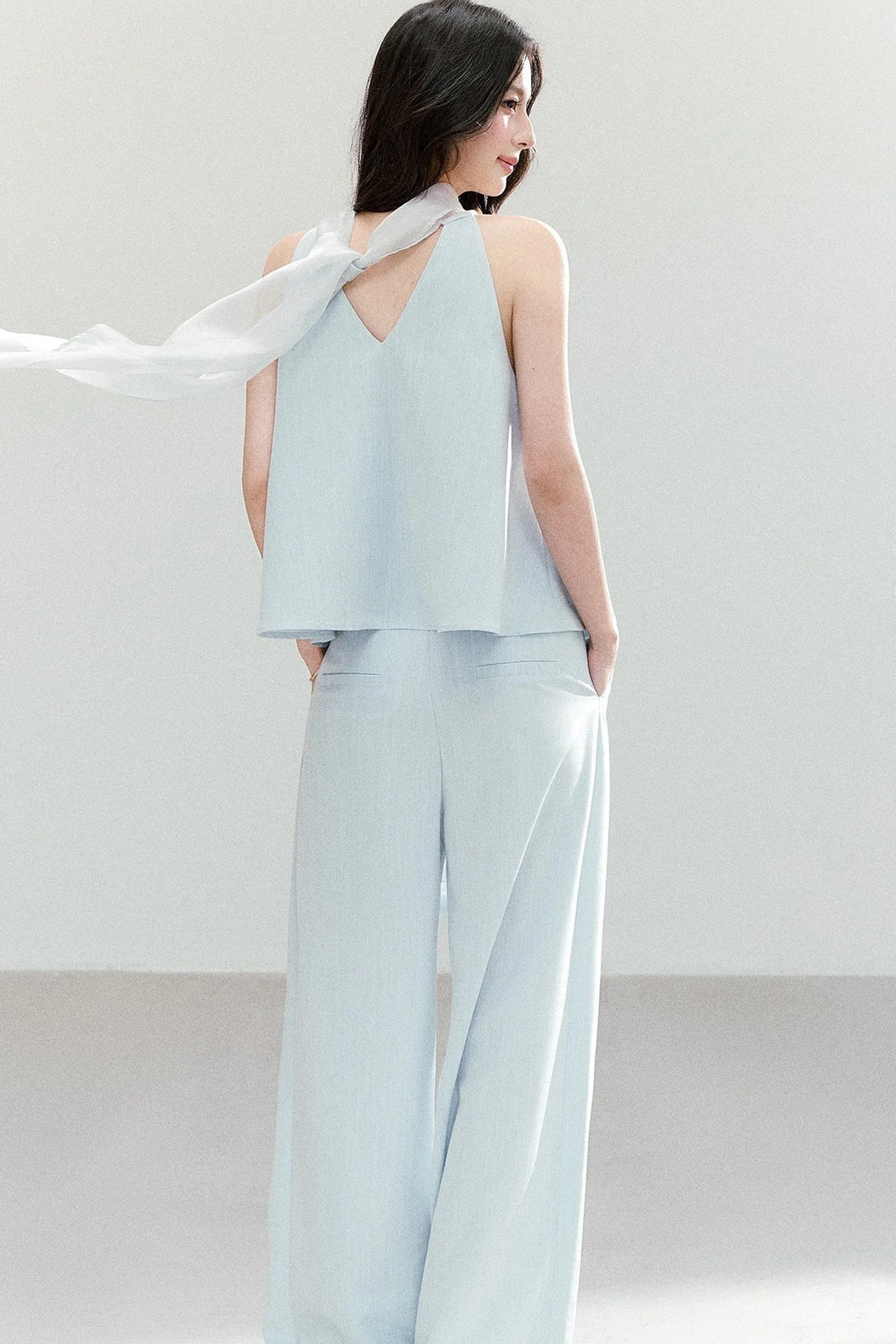 Tie-Up Wide-Leg Pants Two-Piece Set-Up