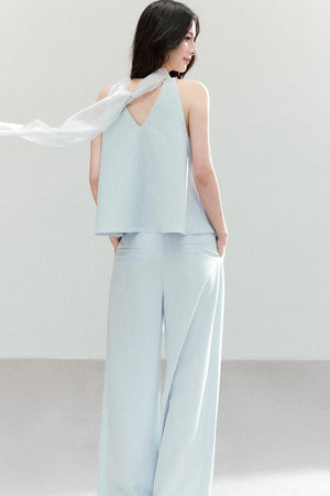 Tie-Up Wide-Leg Pants Two-Piece Set-Up