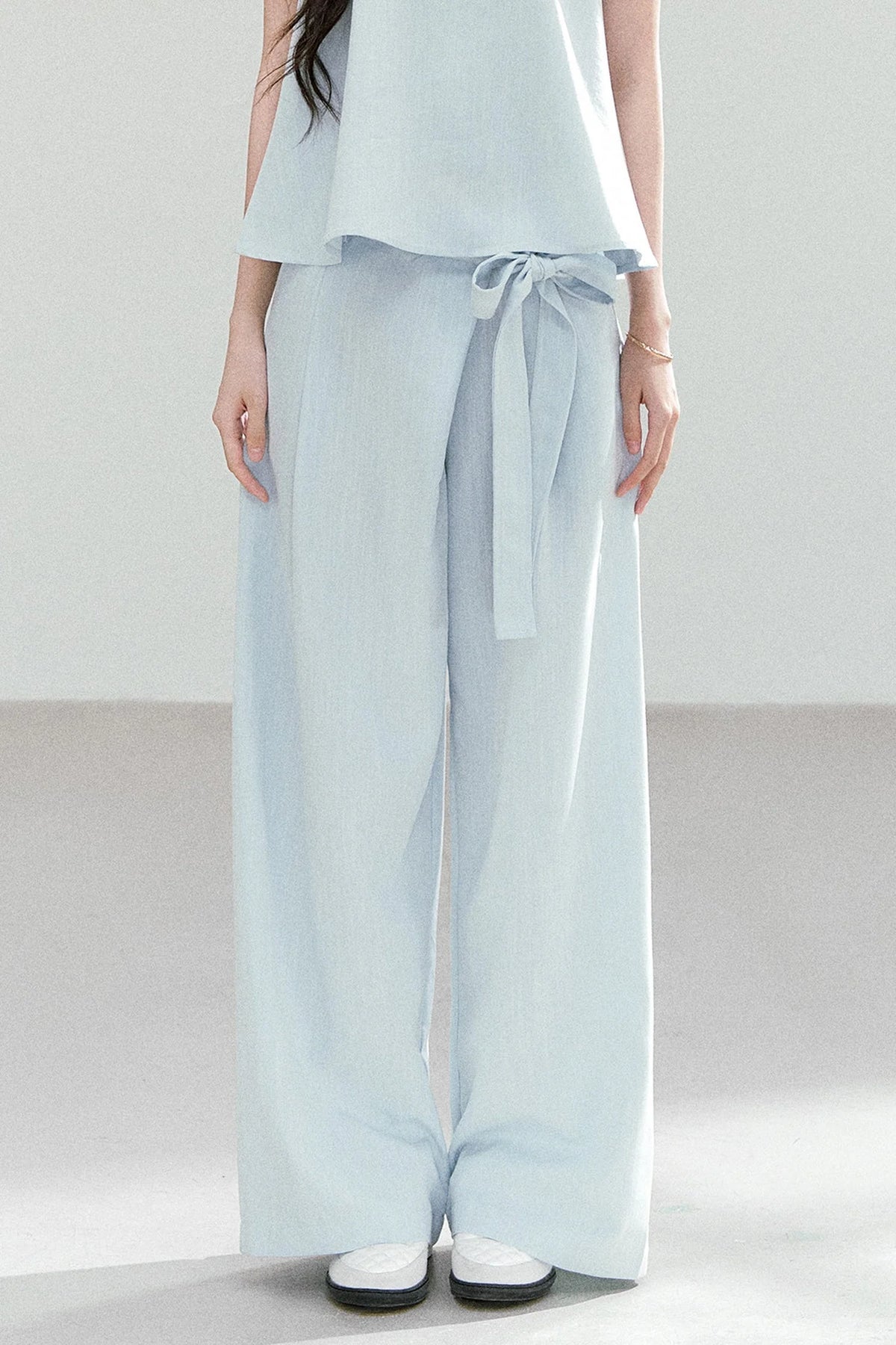 Tie-Up Wide-Leg Pants Two-Piece Set-Up