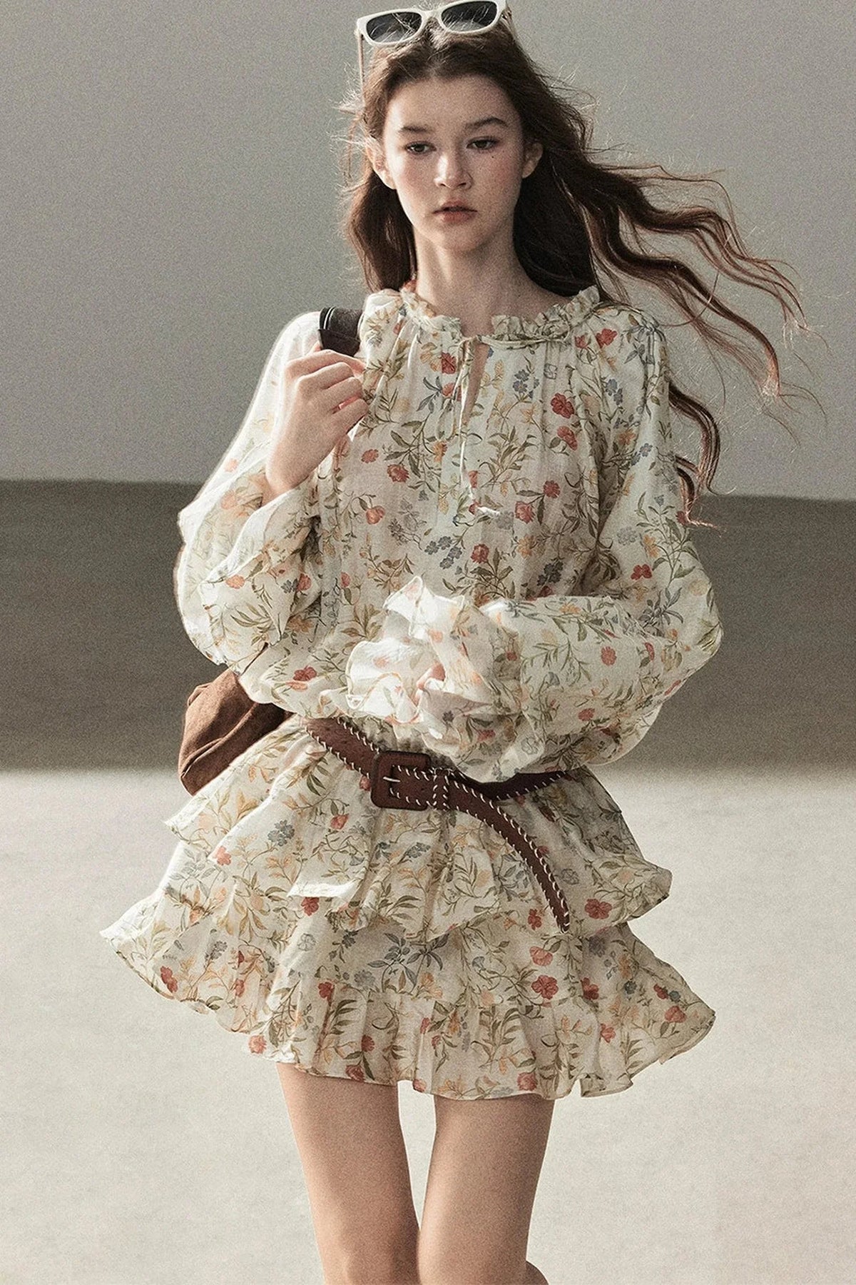 Tiered Floral Dress and Leggings Set