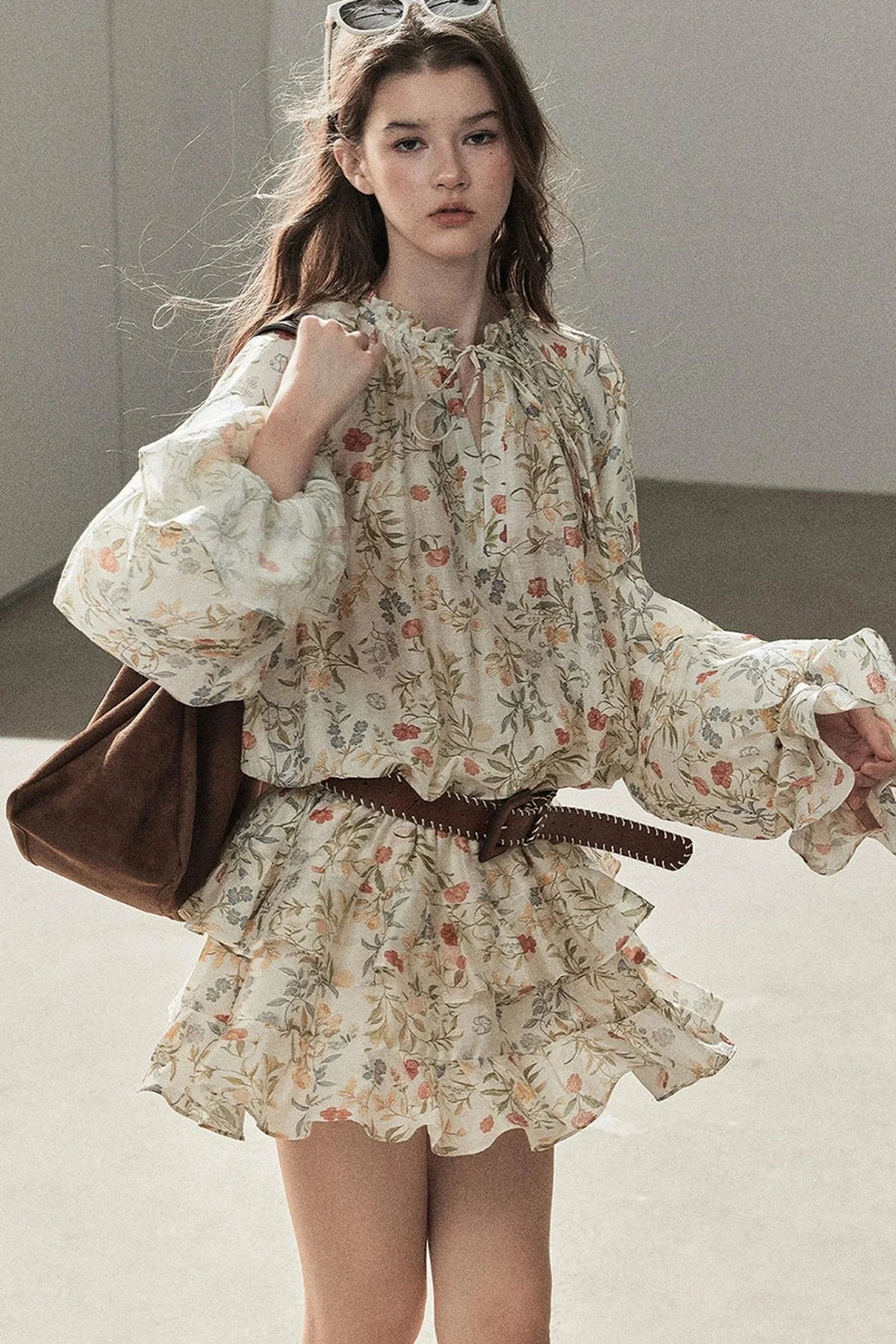 Tiered Floral Dress and Leggings Set