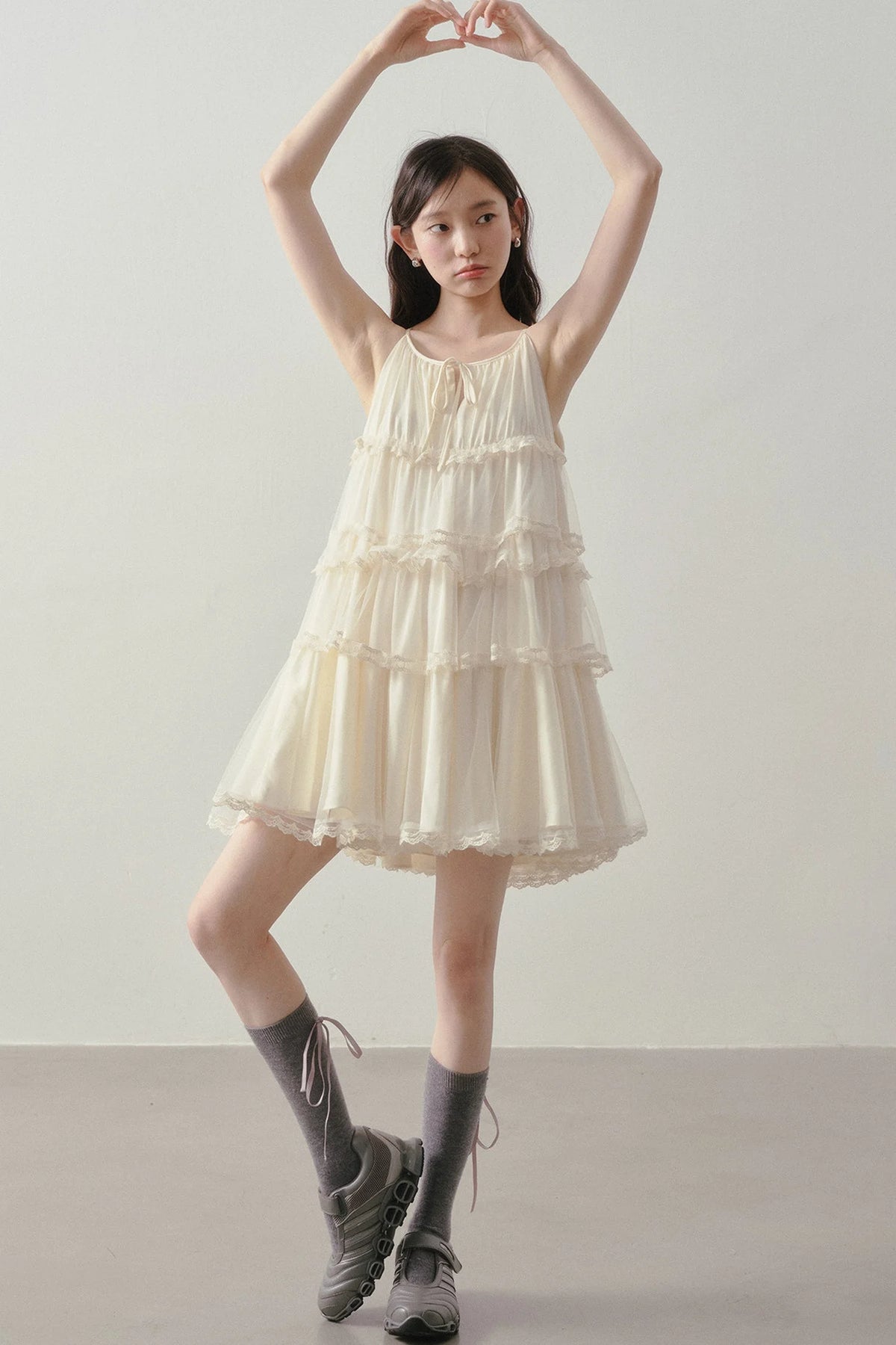 Tiered Lace Mesh Camisole Dress