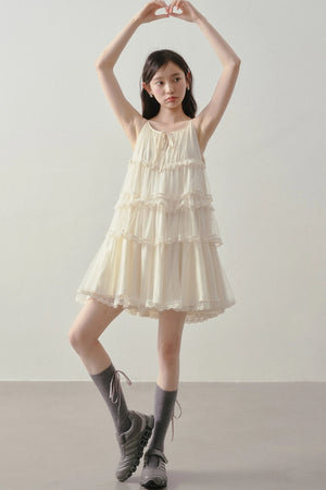 Tiered Lace Mesh Camisole Dress