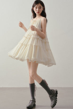 Tiered Lace Mesh Camisole Dress