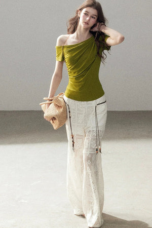 Translucent Lace Wide-Leg Pants