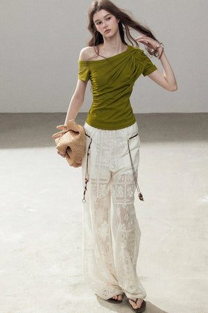 Translucent Lace Wide-Leg Pants