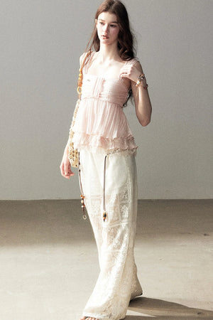 Translucent Lace Wide-Leg Pants