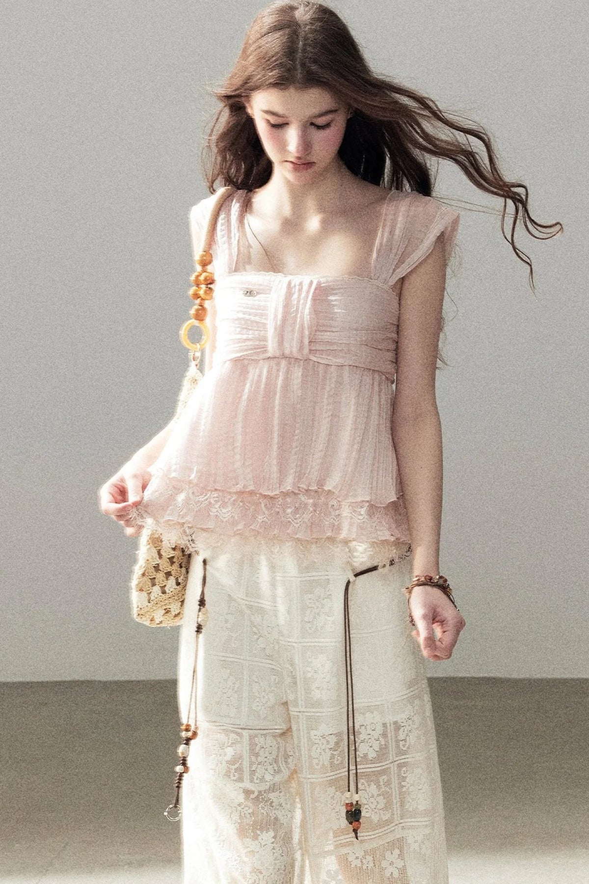 Translucent Lace Wide-Leg Pants