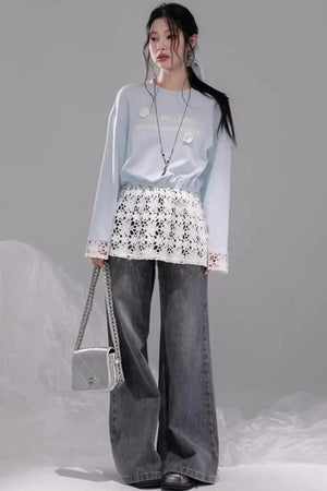 Transparent Patchwork Embroidery T-Shirt