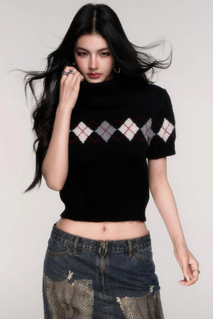 Trendy High Neck Short Sleeve Top