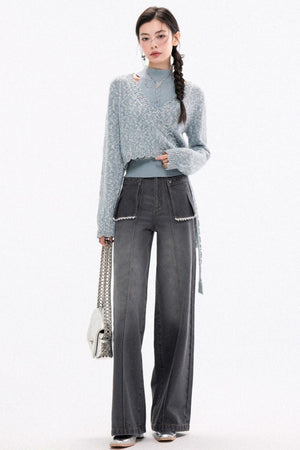 Trendy High-Waist Stacked Jeans