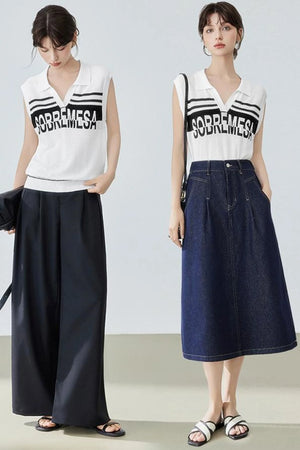 Trendy Sleeveless Alphabet Polo Top
