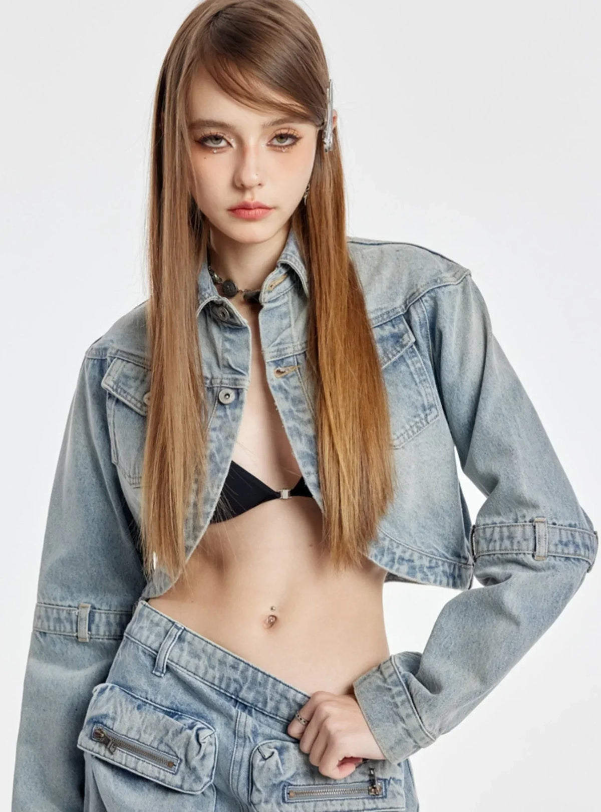 Triangle Cutout Cropped Coat With Short Skirt Set-Up