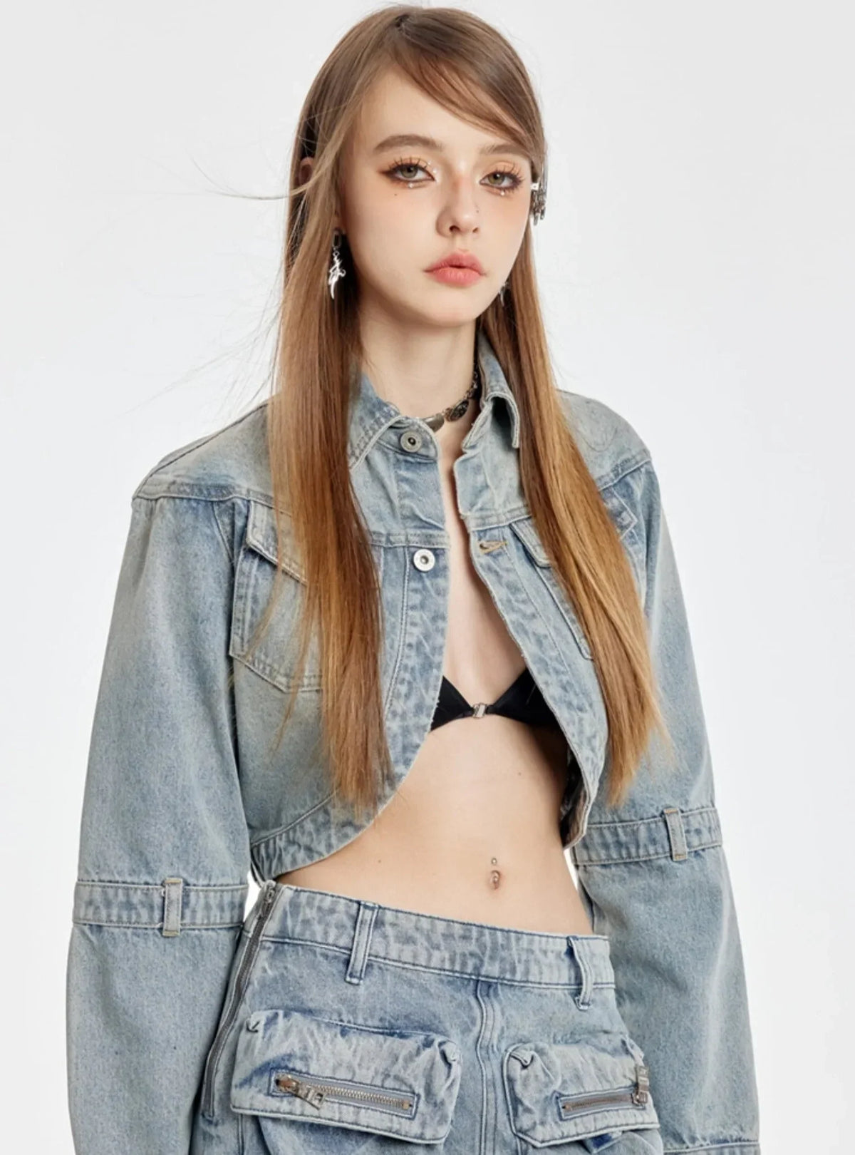 Triangle Cutout Cropped Coat With Short Skirt Set-Up