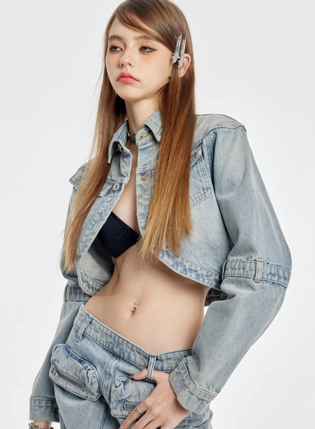 Triangle Cutout Cropped Coat With Short Skirt Set-Up