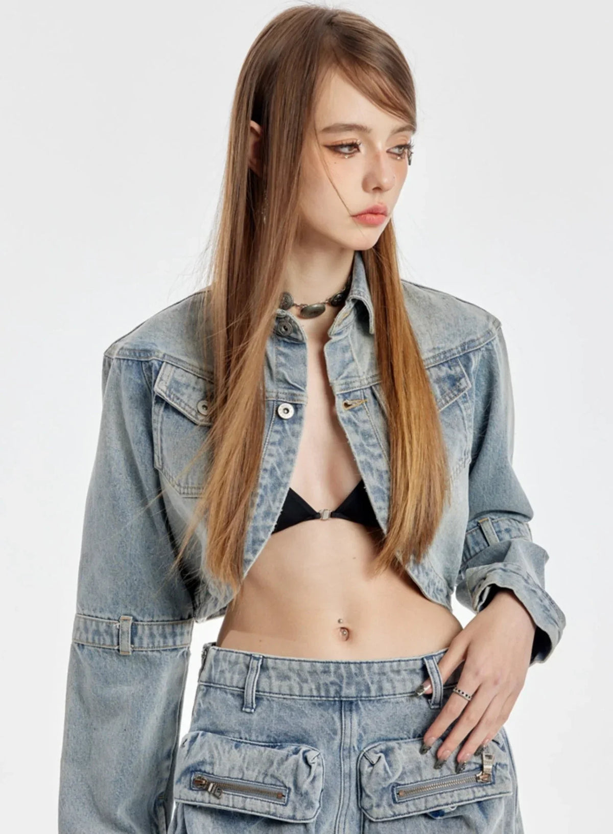 Triangle Cutout Cropped Coat With Short Skirt Set-Up