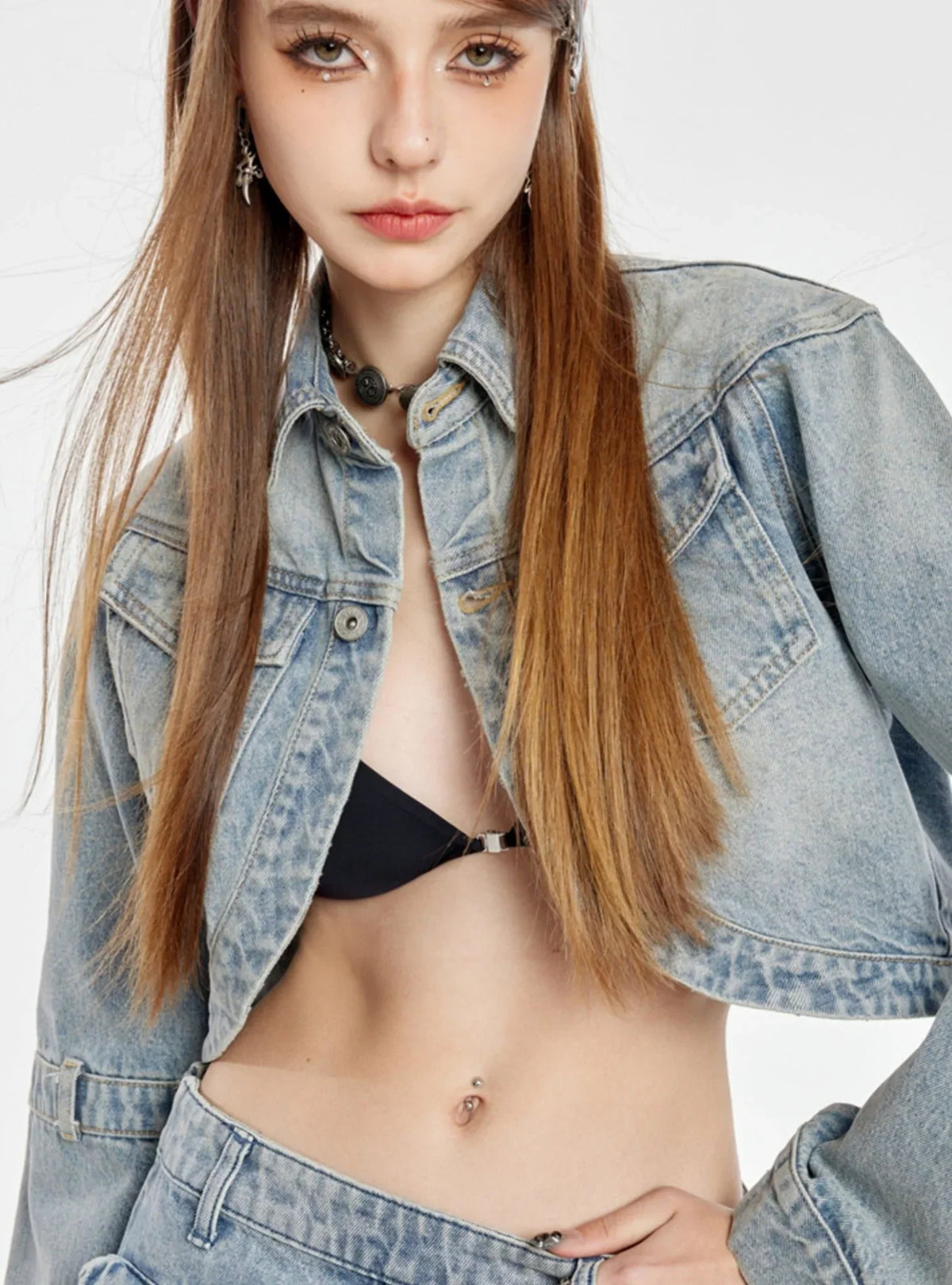 Triangle Cutout Cropped Coat With Short Skirt Set-Up