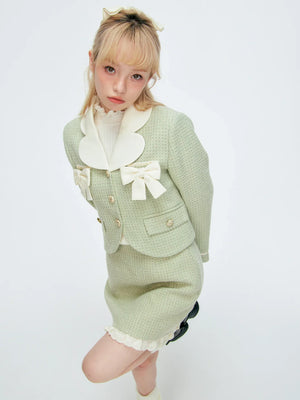 Tweed Green Suit Short Skirt Set