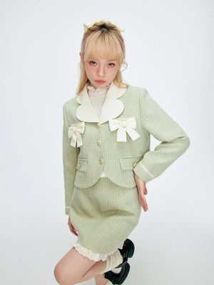 Tweed Green Suit Short Skirt Set