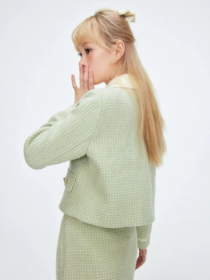 Tweed Green Suit Short Skirt Set