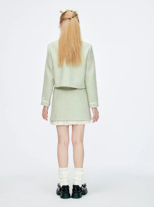 Tweed Green Suit Short Skirt Set